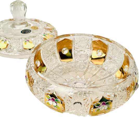 Gold-plated cut crystal box - Height 14cm