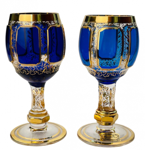 Barevně dekorované lištované sklenice na likér - set 2ks - Výška 13cm/90ml