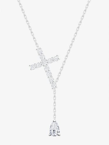stříbrný náhrdelník Shiny Cross, křížek, kubická zirkonie, bílý