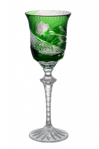 彫刻入り高級ワイングラス（グリーン）2個セット :: Erpet Crystal