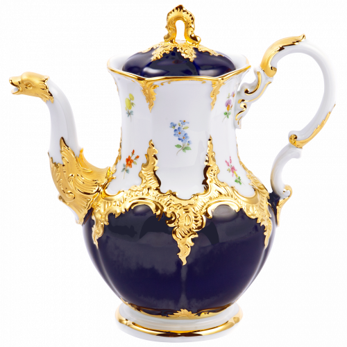 B-forma královsky modrá zlatá bronzová posetá květy - Konvička na kávu, velký