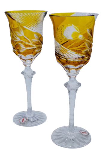 雕刻的豪华酒杯（琥珀） - 一套2个