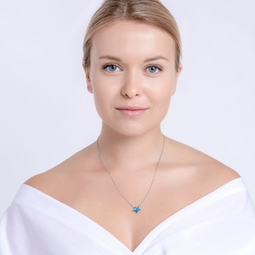 náhrdelník z chirurgické oceli Virgo, český křišťál, modrá