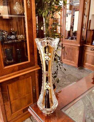 Jarrón de cristal tallado dorado - Altura 25cm