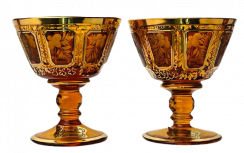 Barevně dekorované lištované likérová sklenice  - set 2ks - Výška 8cm/80ml