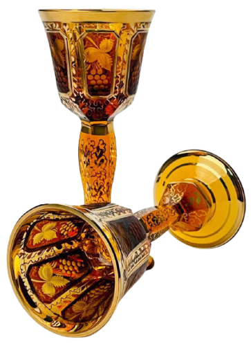 Barevně dekorované lištované sklenice na likér - set 2ks - Výška 13cm/50ml