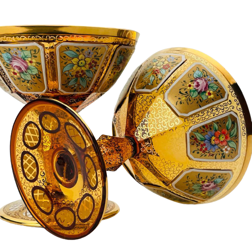 Barevně dekorované lištované sklenice na šampaňské - set 2ks - Výška 11cm/140ml