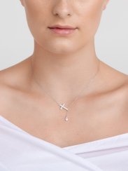 stříbrný náhrdelník Shiny Cross, křížek, kubická zirkonie, bílý