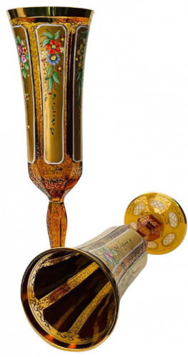 Barevně dekorované lištované sklenice na šampaňské - set 2ks - Výška 22cm/140ml