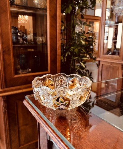 Gold-plated cut crystal bowl - Height 5cm / Diameter 11cm