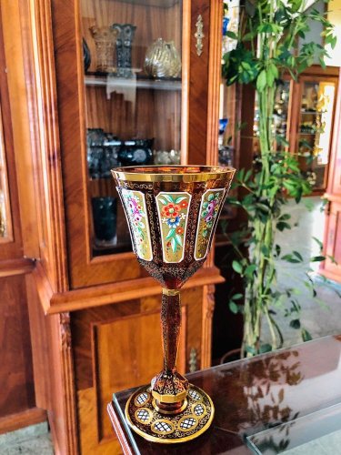 Barevně dekorované lištované sklenice na víno - set 2ks - Výška 20cm/190ml