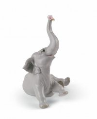 Baby Elephant with Pink Flower Figurine