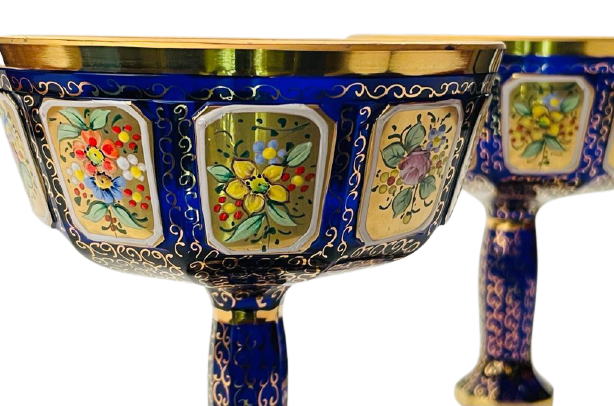 Barevně dekorované lištované sklenice na šampaňské - set 2ks - Výška 13cm/210ml