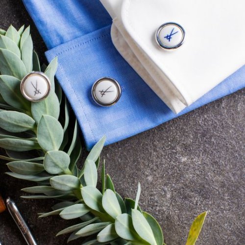 Gents swords CUFFLINKS "MEISSEN trademark Cobalt Blue"