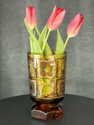 Váza Egermann - ambr-lazura s rytinou