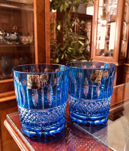 Broušené barevné whisky sklenice - set 2ks - Výška 9cm/290ml
