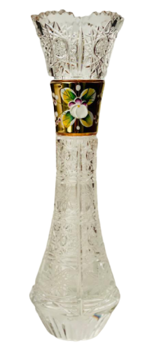 Jarrón de cristal tallado dorado - Altura 23cm