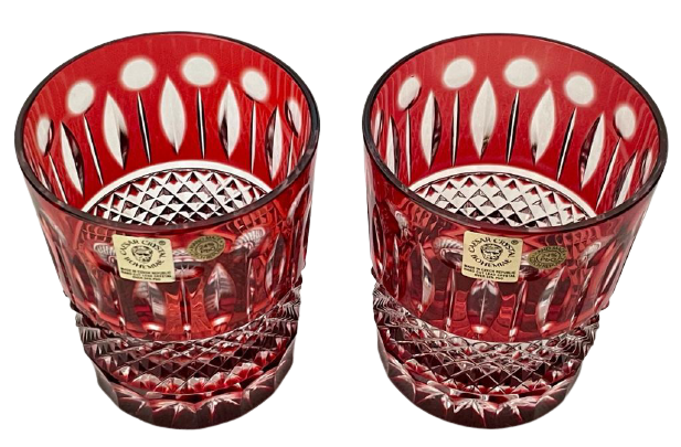 Broušené barevné sklenice na whisky - set 2ks - Výška 9cm/290ml