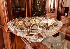 Gold-plated cut crystal bowl - Height 13cm / Diameter 35cm