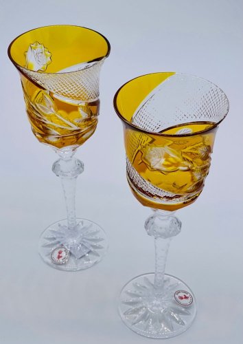 雕刻的豪华酒杯（琥珀） - 一套2个