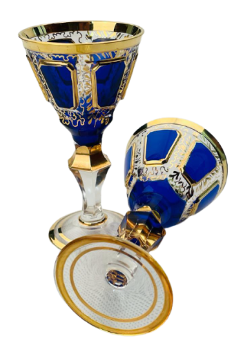 Barevně dekorované lištované sklenice na likér - set 2ks - Výška 11cm/60ml