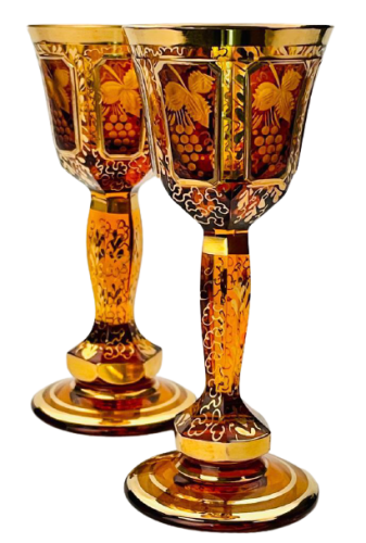 Barevně dekorované lištované sklenice na likér - set 2ks - Výška 13cm/50ml
