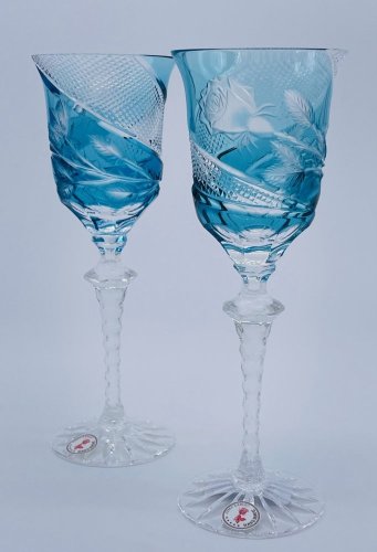 雕刻的豪华酒杯（绿松石色）- 一套2个
