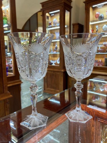 Cut crystal engraved wine glasses - set of 2pcs