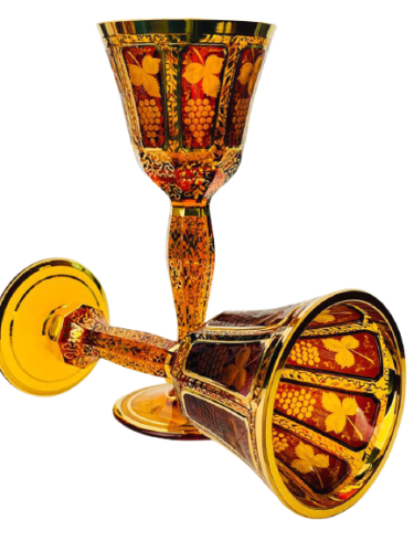 Barevně dekorované lištované sklenice na víno - set 2ks - Výška 20cm/190ml