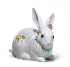 Attentive Bunny with Flowers Figurine
