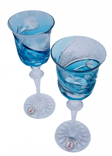 Engraved luxury wine glasses (Turquoise) - set of 2pcs