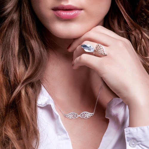 Stříbrný náhrdelník Angel Wings, andělská křídla s kubickou zirkonií Preciosa