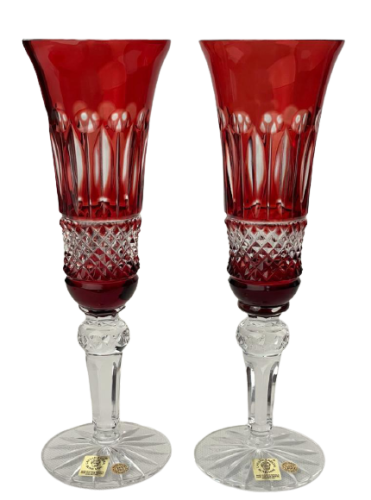 Broušené barevné sklenice na šampaňské - set 2ks - Výška 24cm/155ml
