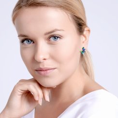 Bižuterní náušnice Flying Gem by Veronika, kolibřík s českým křišťálem Preciosa
