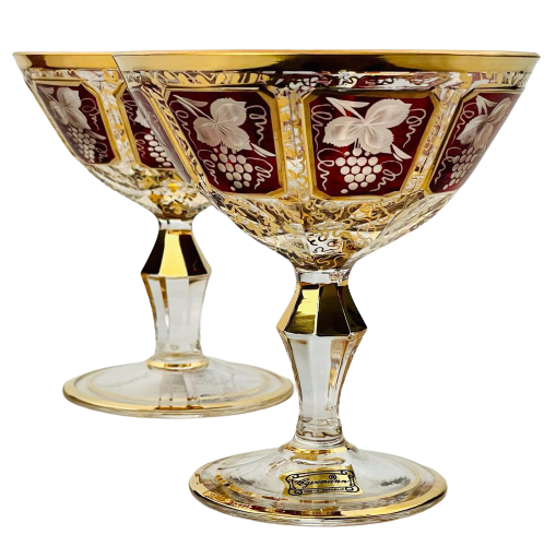 Barevně dekorované lištované sklenice na šampaňské - set 2ks - Výška 12cm/140ml