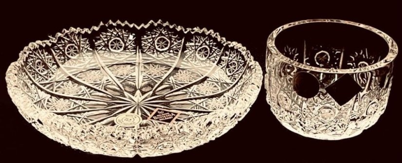 Cut crystal set of cup and saucer - Height 5cm