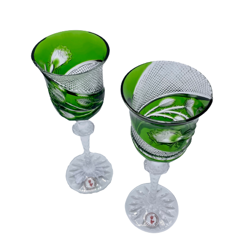 Engraved luxury wine glasses (Green) - set of 2pcs