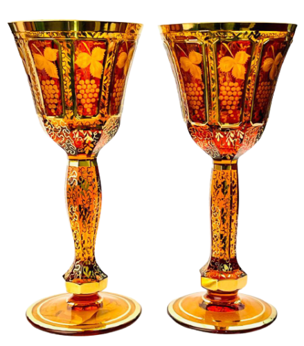 Barevně dekorované lištované sklenice na víno - set 2ks - Výška 20cm/190ml