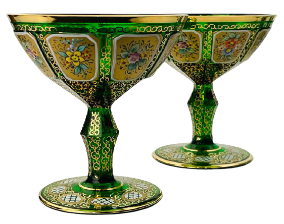 Barevně dekorované lištované sklenice na šampaňské - set 2ks - Výška 11cm/140ml