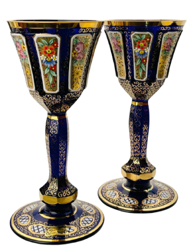 Barevně dekorované lištované sklenice na víno - set 6ks - Výška 20cm/190ml