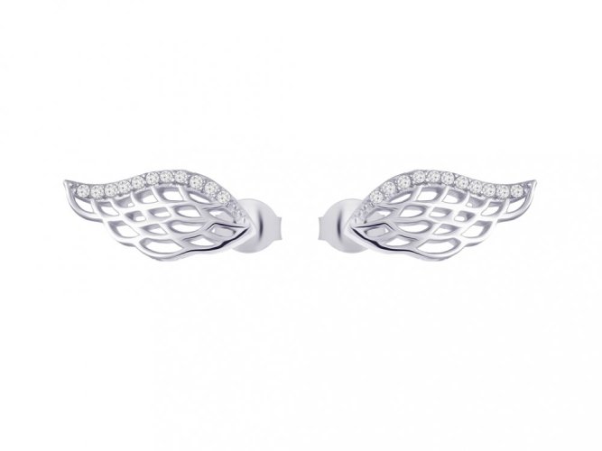 Stříbrné náušnice Angel Wings, andělská křídla s kubickou zirkonií Preciosa
