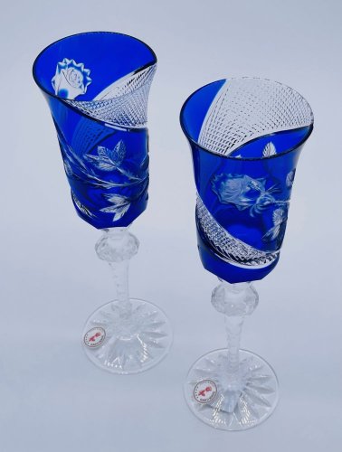 Copas de champán de lujo grabadas (azul) - juego de 2 unidades
