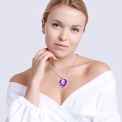 Štrasový náhrdelník Necklace, srdce s českým křišťálem Preciosa, fialový