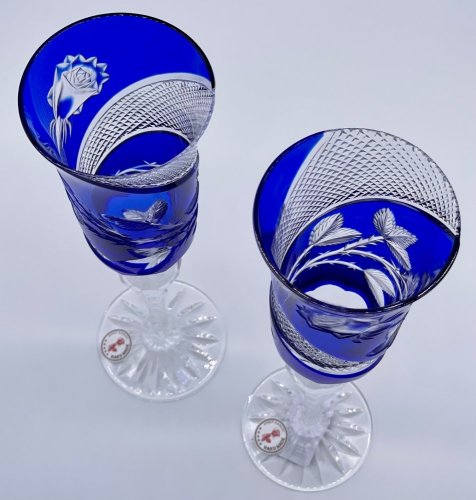 Copas de champán de lujo grabadas (azul) - juego de 2 unidades
