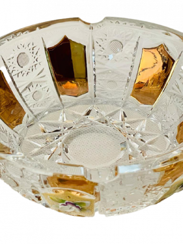 Gold-plated cut crystal ashtray - Height 5cm