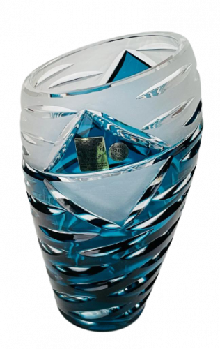 Color-cut crystal beveled vase - Height 18cm
