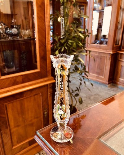 Jarrón de cristal tallado bañado en oro - Altura 15cm