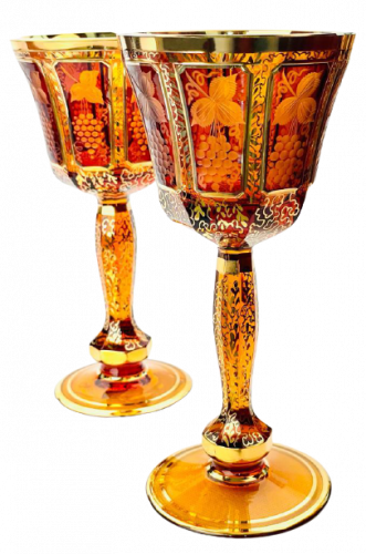 Barevně dekorované lištované sklenice na víno - set 2ks - Výška 21cm/260ml