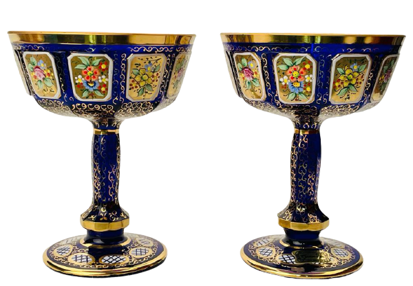 Barevně dekorované lištované sklenice na šampaňské - set 2ks - Výška 13cm/210ml