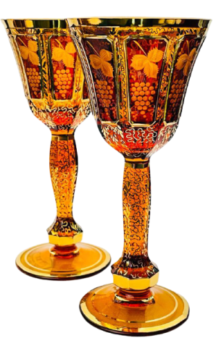 Barevně dekorované lištované sklenice na víno - set 2ks - Výška 20cm/190ml